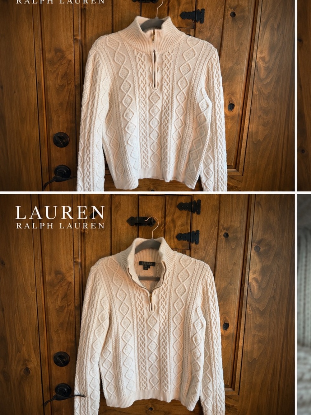 Lauren Ralph Lauren Cream Cable-Knit Half-Zip Sweater soft 
Size Large - Picture 3 of 3
